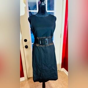 Adrienne Vittadini Black And Leopard Belted Dress, Size 4